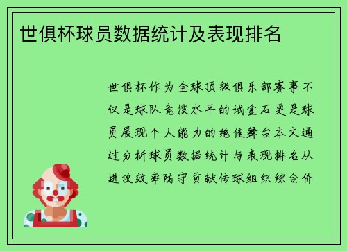 世俱杯球员数据统计及表现排名